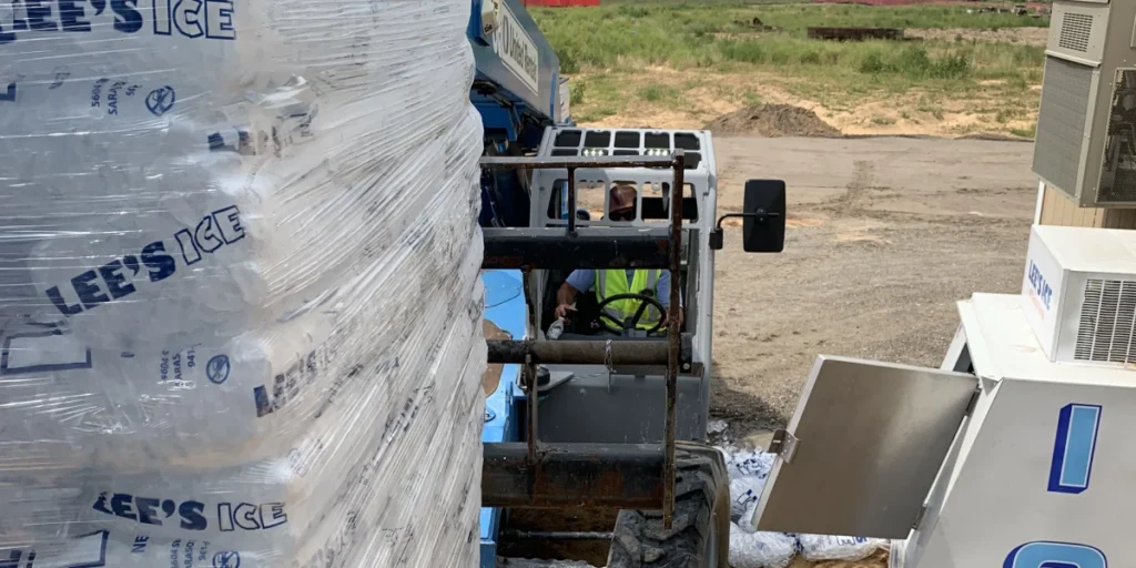 Pallet of Bagged Ice At Job Site